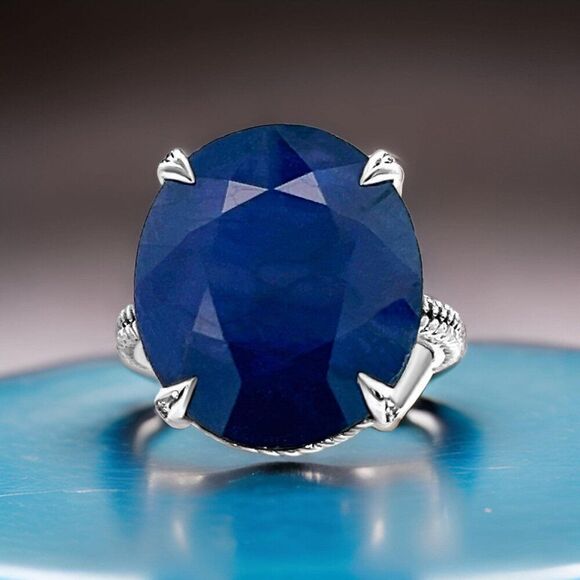 Natural Solitaire Sapphire Ring 6.5 14k W Gold 16.5 TCW Certified $2,950 310620 - Picture 7 of 11